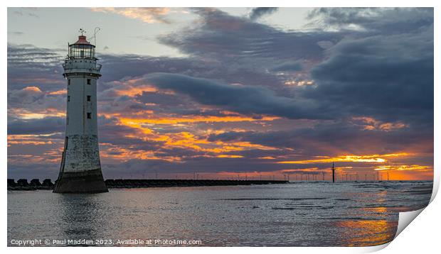 New Brighton lighthouse sunset Print by Paul Madden