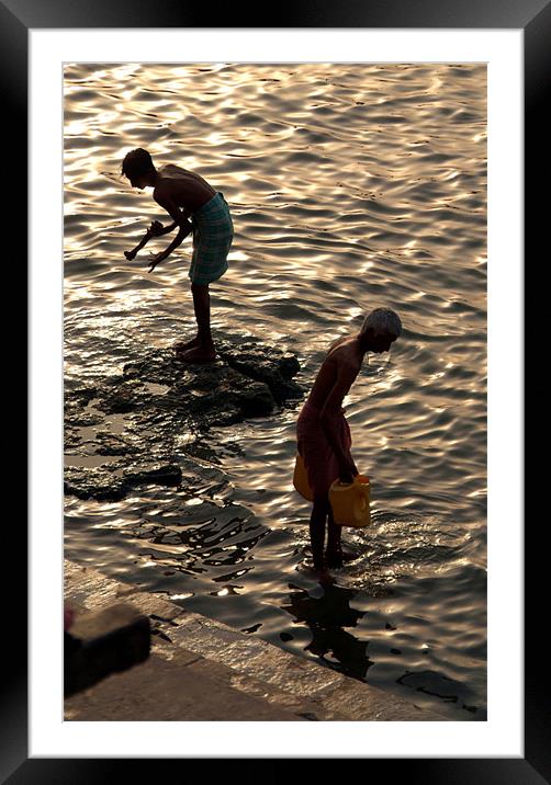 Collecting Water from the Ganges Framed Mounted Print by Serena Bowles