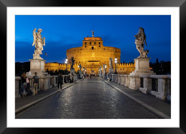 Castel Sant Angelo And Bridge In Rome At Night Framed Mounted Print by Artur Bogacki