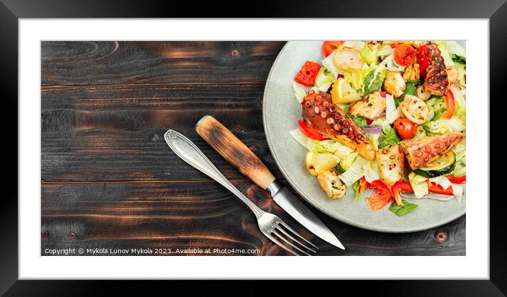 Octopus salad with raw vegetables. Framed Mounted Print by Mykola Lunov Mykola