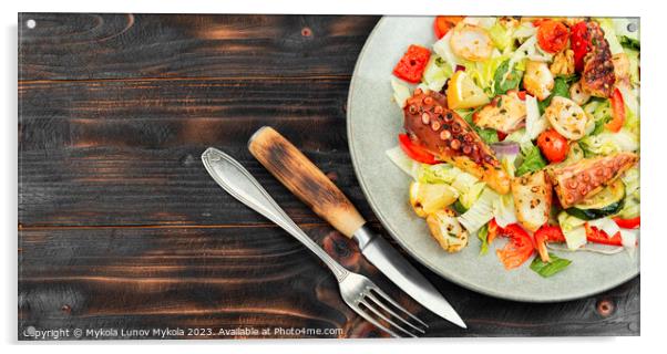 Octopus salad with raw vegetables. Acrylic by Mykola Lunov Mykola