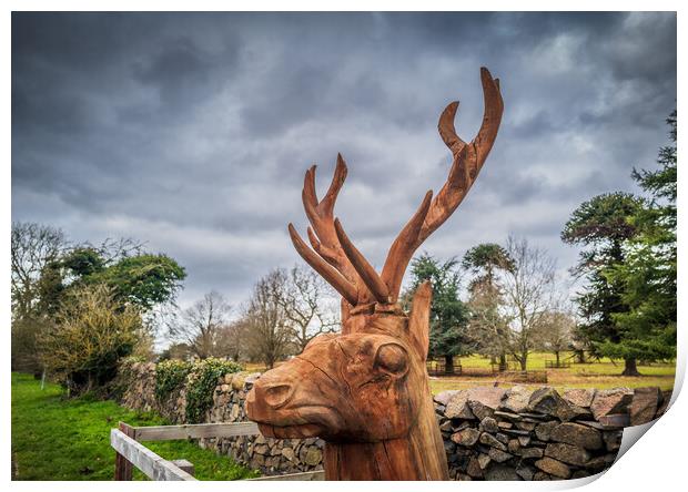 Red Deer Sculpture in Charnwood Forest Print by Bill Allsopp