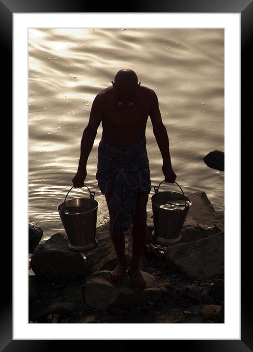 Collecting Water from the Ganges, Varanasi, India Framed Mounted Print by Serena Bowles