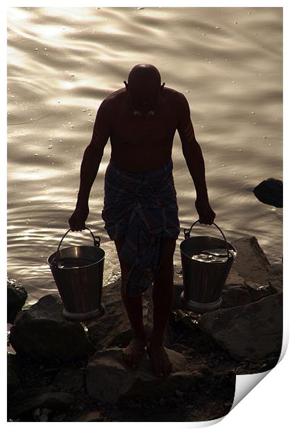 Collecting Water from the Ganges, Varanasi, India Print by Serena Bowles