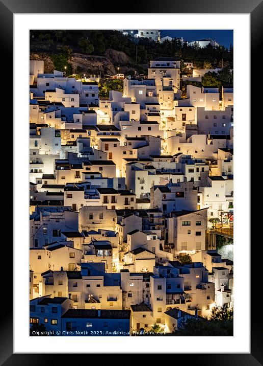 Casares townhouses at night, Andalusia Spain. Framed Mounted Print by Chris North