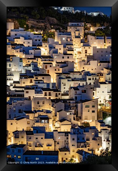 Casares townhouses at night, Andalusia Spain. Framed Print by Chris North