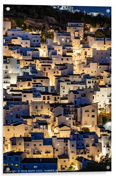 Casares townhouses at night, Andalusia Spain. Acrylic by Chris North
