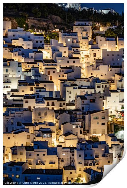 Casares townhouses at night, Andalusia Spain. Print by Chris North