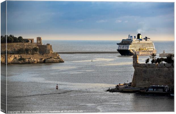 Cruise ship enters The Grand Harbour Valletta, Malta. Canvas Print by Chris North