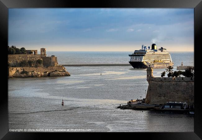 Cruise ship enters The Grand Harbour Valletta, Malta. Framed Print by Chris North
