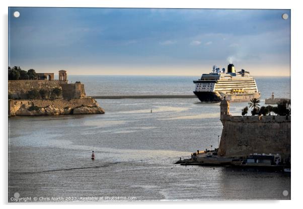 Cruise ship enters The Grand Harbour Valletta, Malta. Acrylic by Chris North