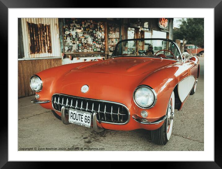 Route 66 Classic Corvette Framed Mounted Print by Dave Bowman