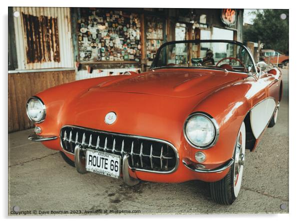 Route 66 Classic Corvette Acrylic by Dave Bowman