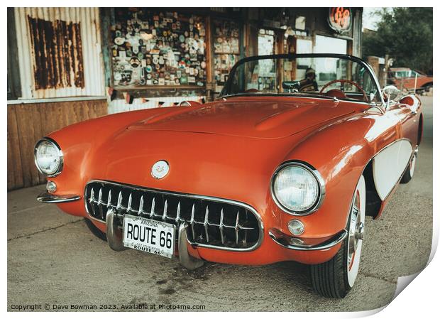 Route 66 Classic Corvette Print by Dave Bowman