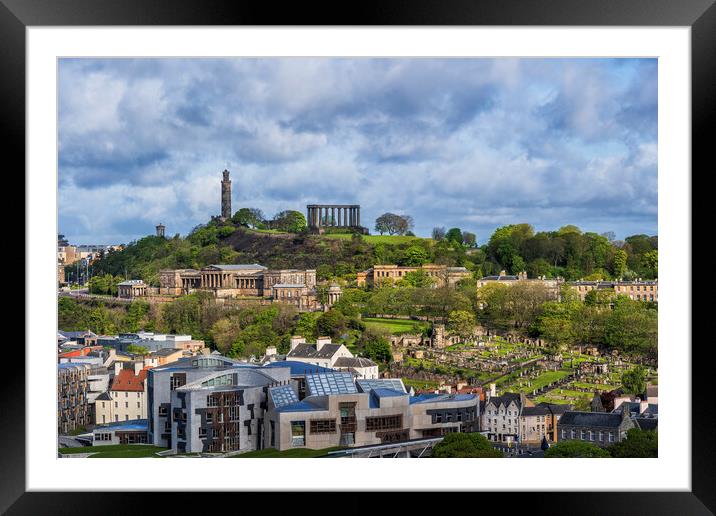 Edinburgh Cityscape With Calton Hill Framed Mounted Print by Artur Bogacki