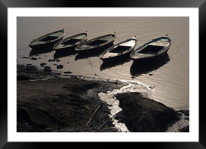 Boats in the Ganges, Varanasi, Utter Pradesh, Indi Framed Mounted Print by Serena Bowles