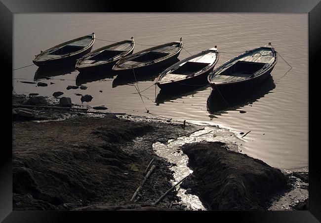 Boats in the Ganges, Varanasi, Utter Pradesh, Indi Framed Print by Serena Bowles