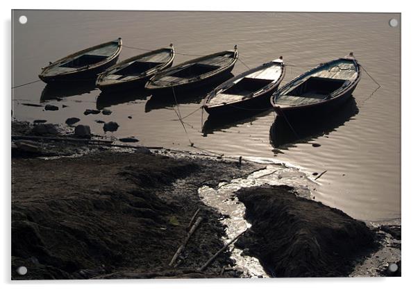 Boats in the Ganges, Varanasi, Utter Pradesh, Indi Acrylic by Serena Bowles