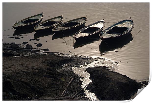 Boats in the Ganges, Varanasi, Utter Pradesh, Indi Print by Serena Bowles