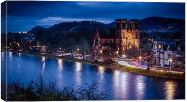 Inverness Cathedral at Night Canvas Print by John Frid