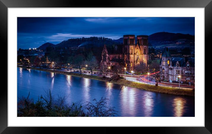 Inverness Cathedral at Night Framed Mounted Print by John Frid