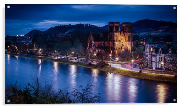 Inverness Cathedral at Night Acrylic by John Frid
