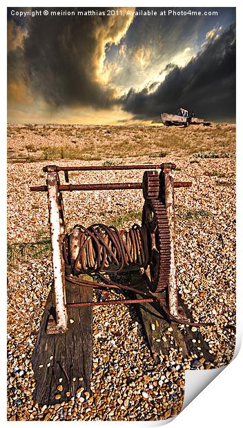 rusty abandoned winding gear Print by meirion matthias