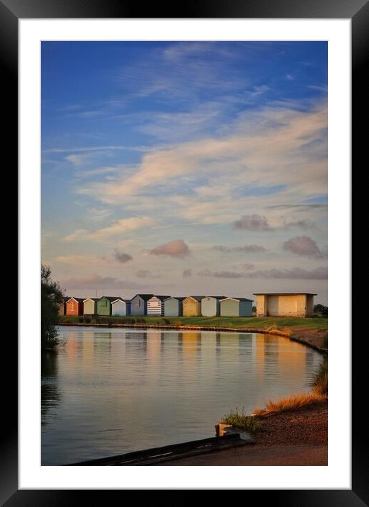 Sunrise over th beach huts around the Boating lake in Brightlingsea  Framed Mounted Print by Tony lopez
