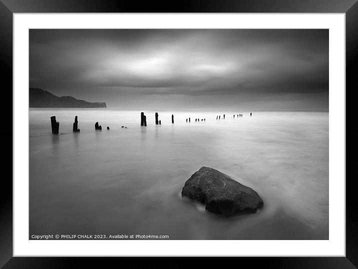 Sands end fine art groynes black and white  923  Framed Mounted Print by PHILIP CHALK