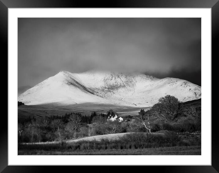 Wintery Beinn Nuis Mono Framed Mounted Print by David Brookens