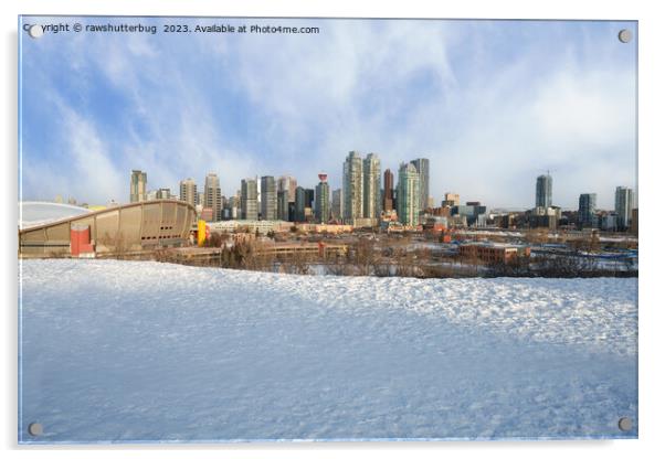 Calgary Skyline Winter Wonderland Acrylic by rawshutterbug 