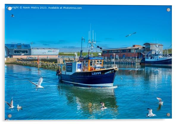 A Fishing Boat arrives in Eyemouth Harbour Acrylic by Navin Mistry