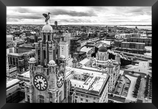 Atop The Royal Liver Building Framed Print by Apollo Aerial Photography