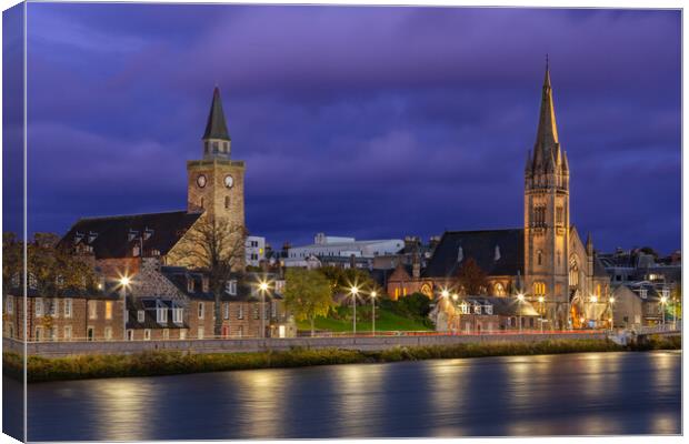 Inverness Curches at Night Canvas Print by John Frid