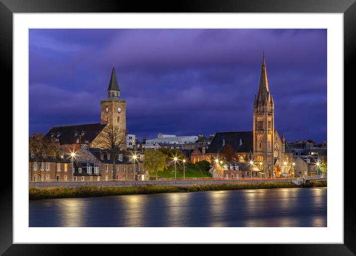 Inverness Curches at Night Framed Mounted Print by John Frid