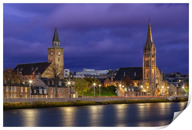 Inverness Curches at Night Print by John Frid