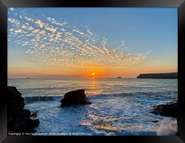 A sunset over Pentire Point Framed Print by Paul Ramsbottom