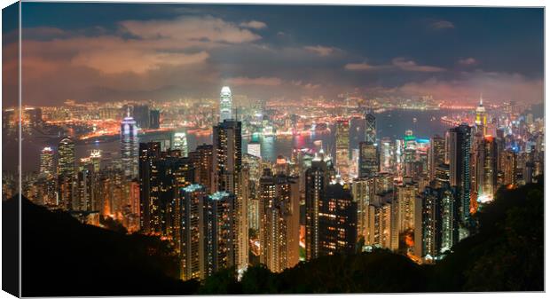 Hong Kong at Night Canvas Print by Dave Bowman