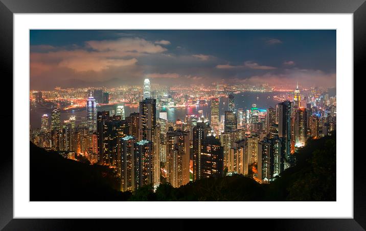 Hong Kong at Night Framed Mounted Print by Dave Bowman
