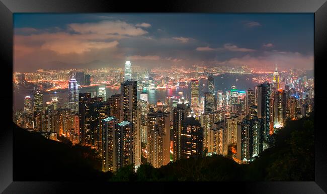 Hong Kong at Night Framed Print by Dave Bowman