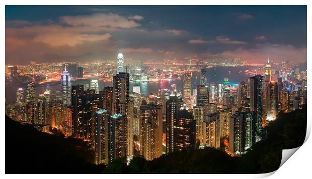Hong Kong at Night Print by Dave Bowman