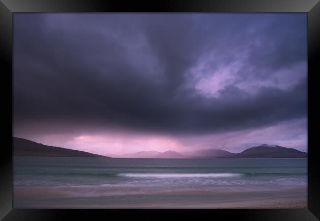 Luskentyre beach atmospheric mood, Isle of Harris Framed Print by John Finney