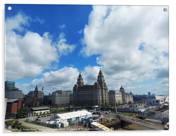 Liverpool England may 30 2023 a view of liverpool port and sourrending area and famous liver building Acrylic by Anish Punchayil Sukumaran