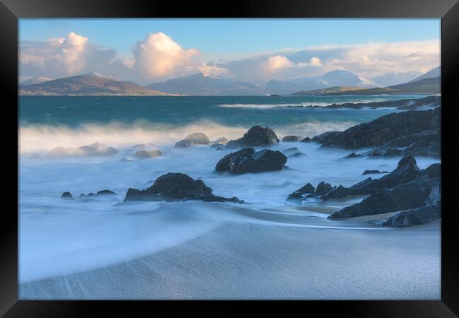 Bagh Steinigidh rocky beach. Isle of Harris. Framed Print by John Finney