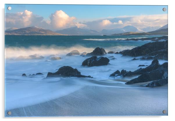 Bagh Steinigidh rocky beach. Isle of Harris. Acrylic by John Finney