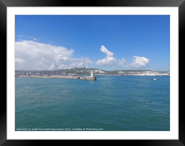Dovar uk 11 may 2023 Tranquil coast, blue sky, calm sea, no people, nautical vessel, sunset, natural beauty. Framed Mounted Print by Anish Punchayil Sukumaran