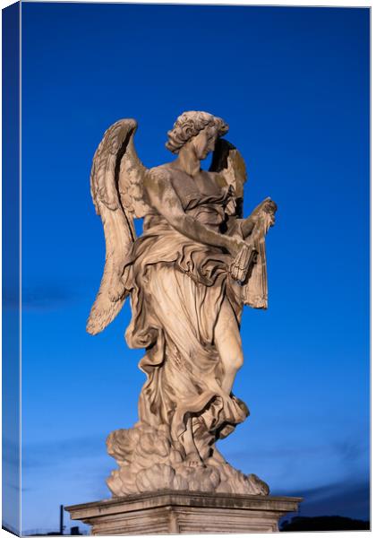 Angel Statue In Rome At Night Canvas Print by Artur Bogacki