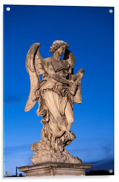 Angel Statue In Rome At Night Acrylic by Artur Bogacki
