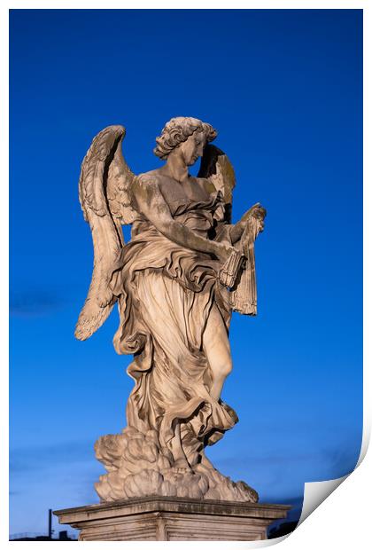 Angel Statue In Rome At Night Print by Artur Bogacki