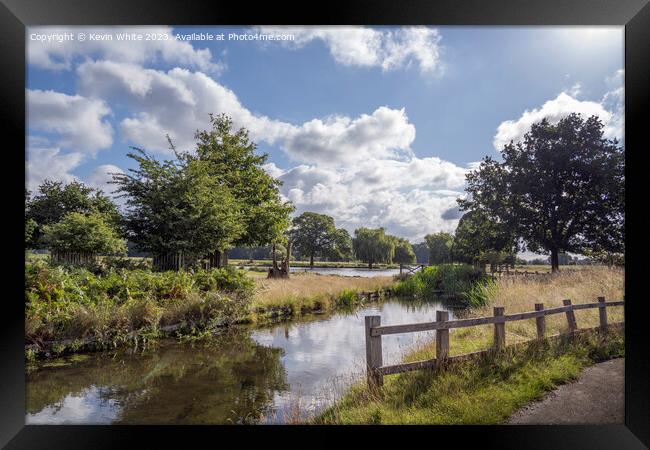 Bushy park stream and ponds view from carpark Framed Print by Kevin White
